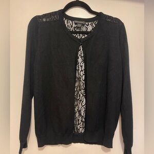 Black Cardigan with Lace Detail